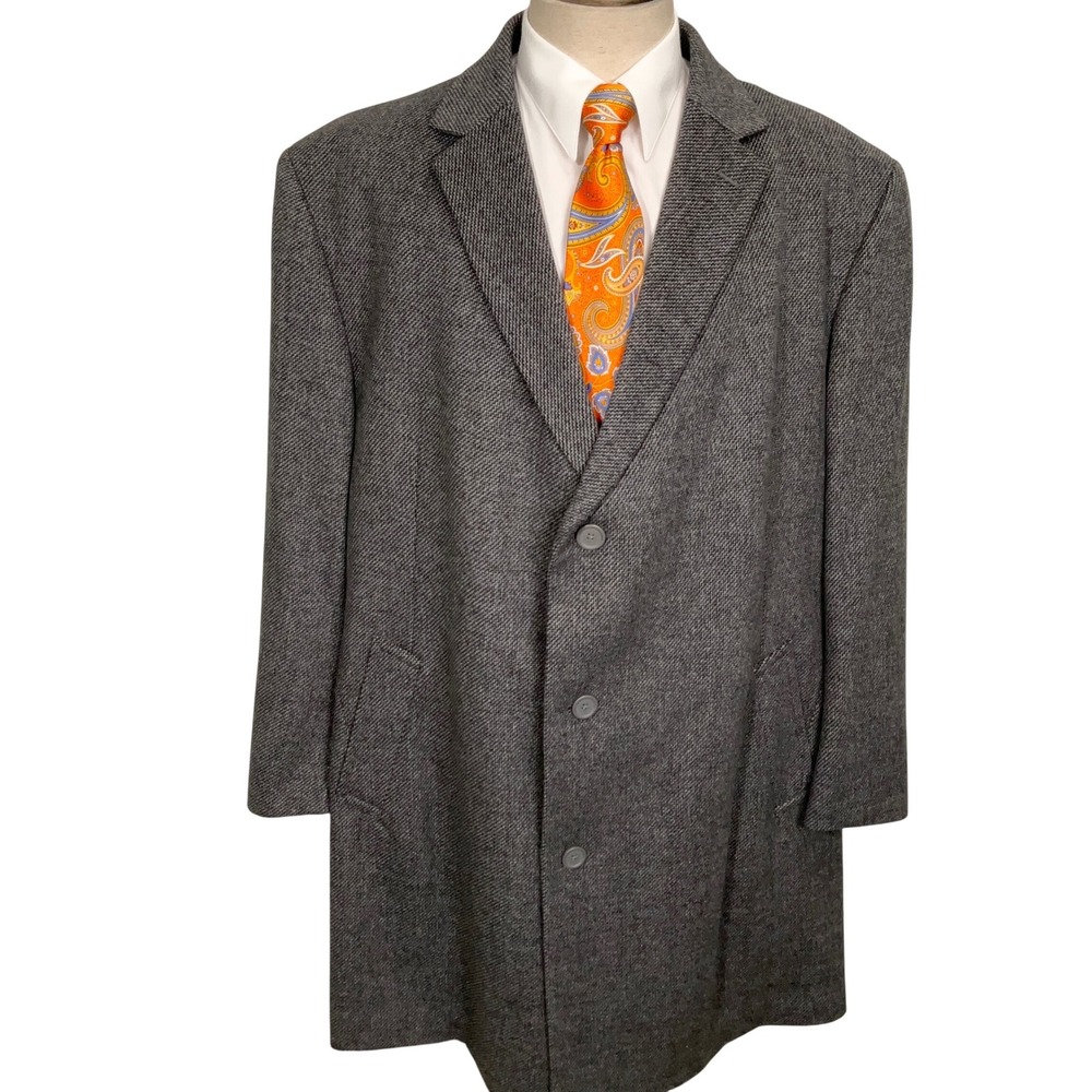 Jean-Paul Germain Overcoat Mens 54R Gray White Texture Long Formal Coat Wool